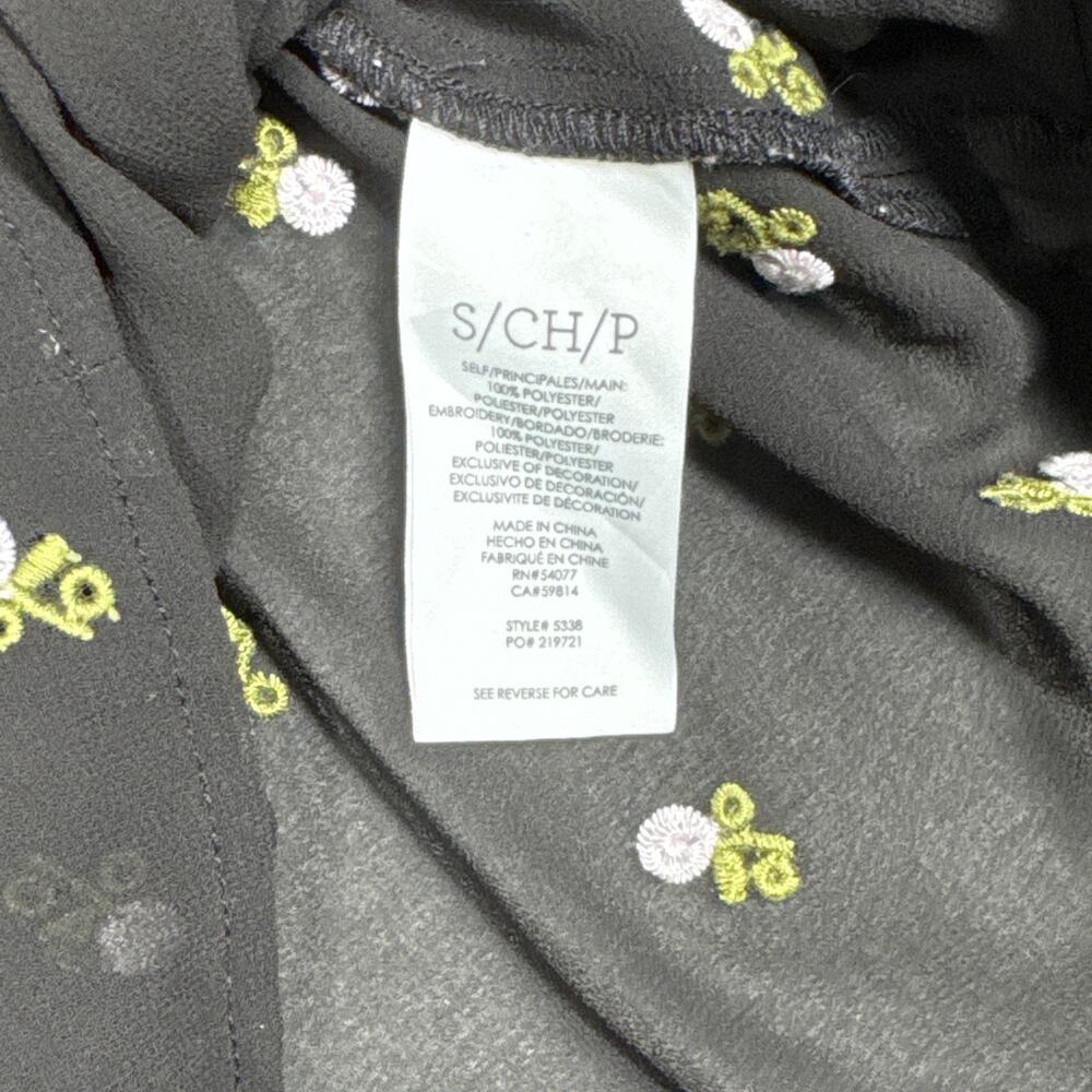 Cabi Shirt Womens Small Black White Alegria Embroidered Floral Sheer Peasant - Picture 7 of 8